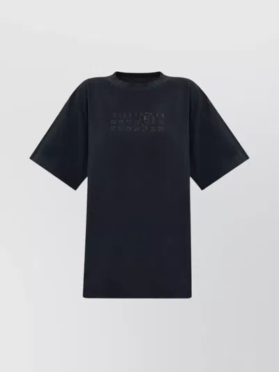 Mm6 Maison Margiela Crew Neck Graphic Print Top With Short Sleeves In Black