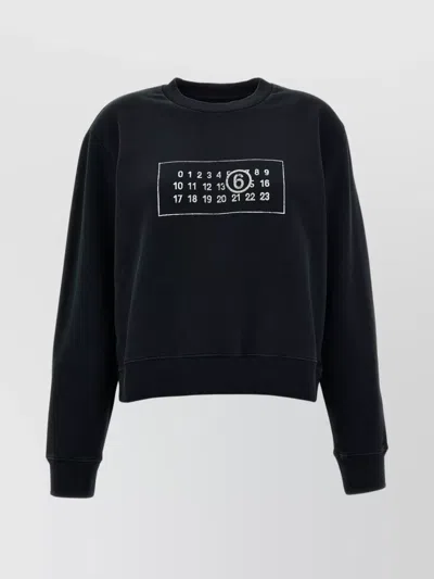 Mm6 Maison Margiela Crew Neck Logo Print Sweatshirt In Black