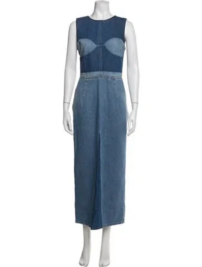 Pre-owned Mm6 Maison Margiela Crew Neck Long Dress In Blue