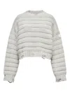 Mm6 Maison Margiela Mm6 By Maison Margiela Cropped Grey Sweater With Ribbed Knit