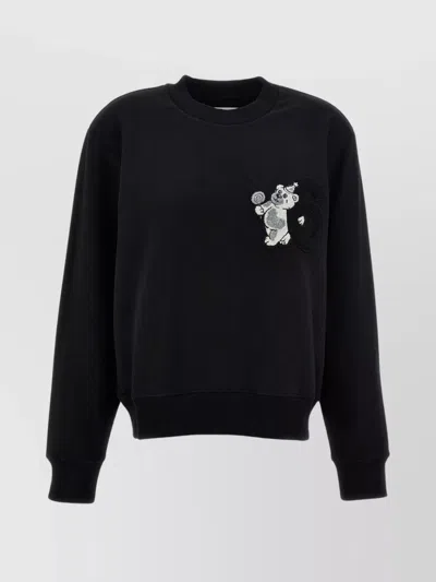 Mm6 Maison Margiela Crew Neck Sweatshirt With Bear And Number Patches In Schwarz