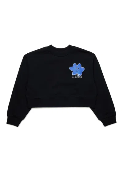 Mm6 Maison Margiela Kids' Crew-neck Sweatshirt With Happy Star Graphics In Black