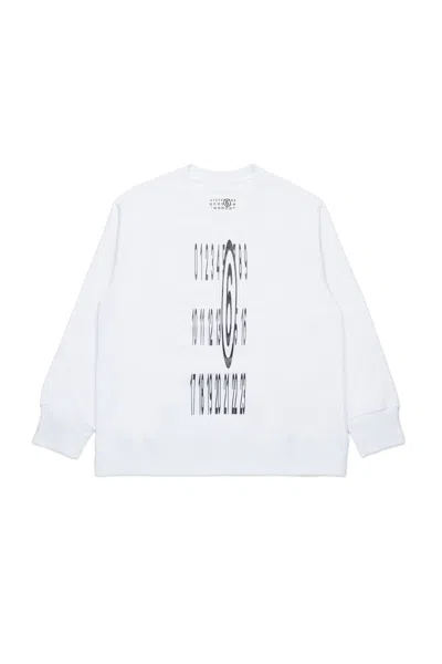 Mm6 Maison Margiela Kids' Crew-neck Sweatshirt With Stretched Logo In White