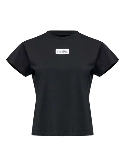 Mm6 Maison Margiela Patch Cotton T-shirt In Black