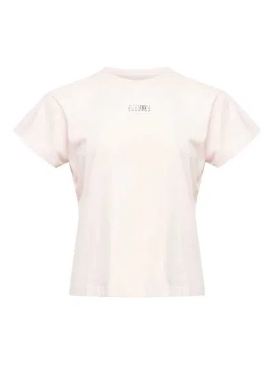 Mm6 Maison Margiela Crew Neck Short Sleeve Cotton Jersey Top In Pink