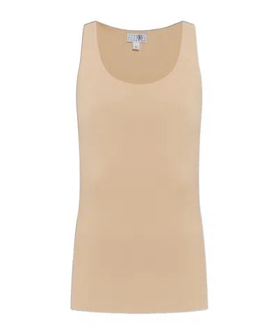 Mm6 Maison Margiela Logo-print Scoop-neck Tank Top In Black