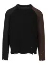Mm6 Maison Margiela Mm6 By Maison Margiela Contrasting Sleeve Sweater With Distressed Hem In Black