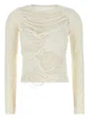 Mm6 Maison Margiela Off-white Slashed Gauge 14 Crewneck Sweater In White