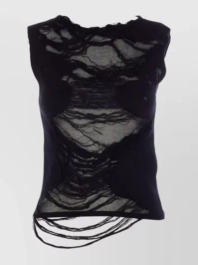 Mm6 Maison Margiela Crewneck Distressed Sheer Sleeveless Top In 900 Black