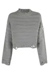 Mm6 Maison Margiela Mm6 By Maison Margiela Cropped Grey Crewneck Sweater In Gray