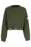 Mm6 Maison Margiela Logo-appliqué Distressed-effect Jumper In Kaki