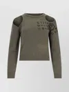 Mm6 Maison Margiela Crewneck Knitwear With Cut-outs And Ribbed Trims In Green