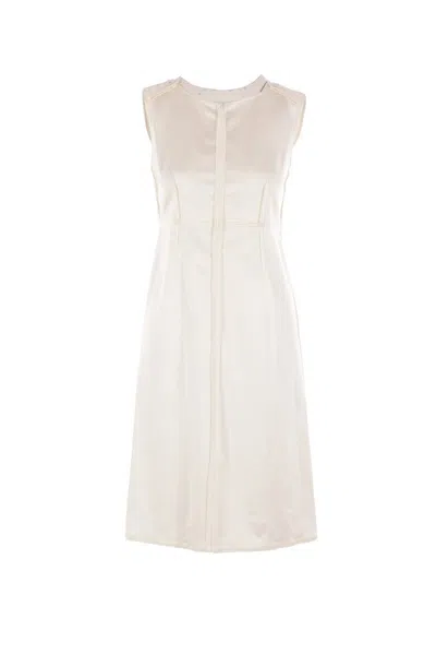 Mm6 Maison Margiela Crewneck Sleeveless Midi Dress In Beige