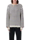 Mm6 Maison Margiela Distressed Striped Crewneck Ribbed In Chalk Navy