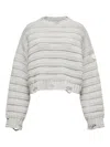 Mm6 Maison Margiela Mm6 By Maison Margiela Cropped Grey Crewneck Sweater In Gray