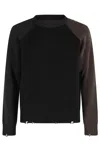 Mm6 Maison Margiela Crewneck Sweater With Frayed Detail In Black