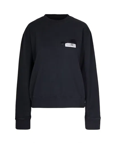 Mm6 Maison Margiela Crewneck Sweatshirt With Logo Patch In Washed Black