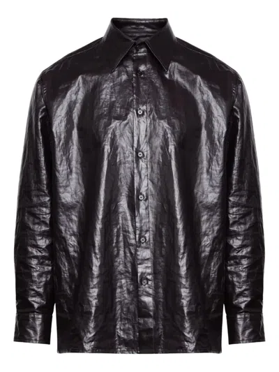 Mm6 Maison Margiela Crinkled-finish Button-up Shirt In Black