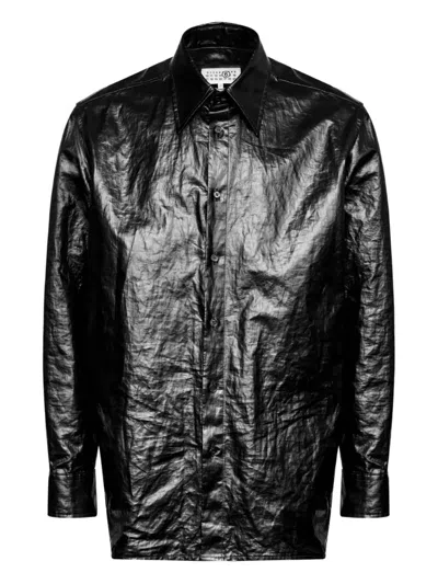 Mm6 Maison Margiela Crinkled-finish Shirt In Black