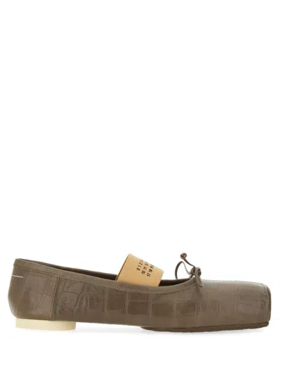 Mm6 Maison Margiela Crocodile-effect Leather Ballerina In Brown