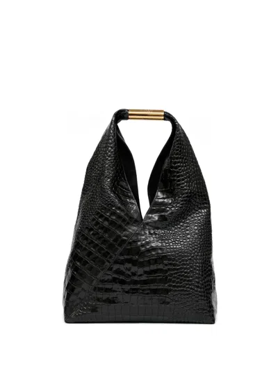 Mm6 Maison Margiela Crocodile-embossed Shoulder Bag In Black