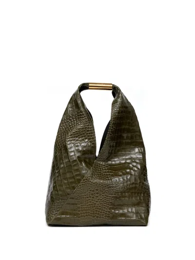 Mm6 Maison Margiela Crocodile-embossed Shoulder Bag In Green