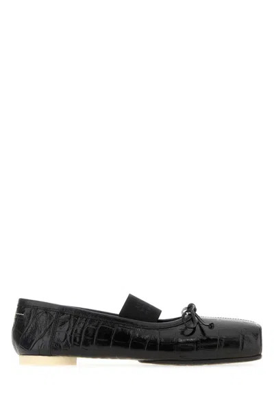 Mm6 Maison Margiela Crocodile-effect Leather Ballerina In Black