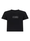 Mm6 Maison Margiela Black Jersey Cropped Numeric Signature T-shirt In Black