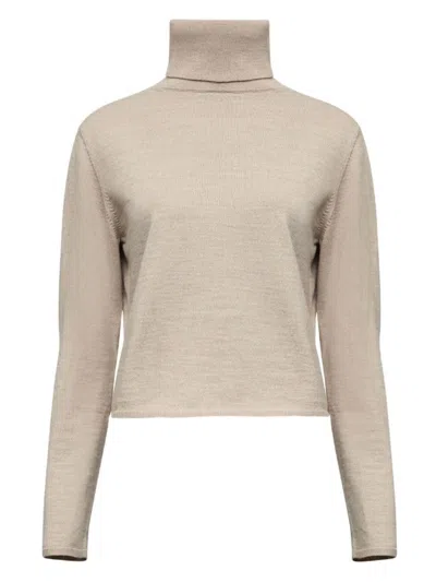 MM6 MAISON MARGIELA CROPPED BEIGE SWEATER WITH HIGH TURTLENECK
