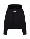 Mm6 Maison Margiela Cropped Black Cotton Hoodie With Distinctive Logo Patch In Black