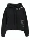 Mm6 Maison Margiela Cropped Black Hoodie With Printed Details In Black