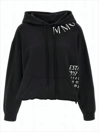 Mm6 Maison Margiela Cropped Black Hoodie With Printed Details