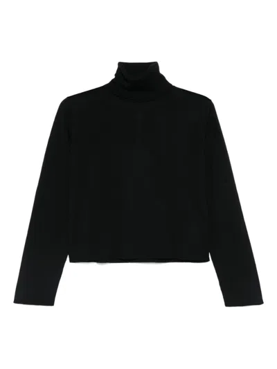 MM6 MAISON MARGIELA CROPPED BLACK SWEATER WITH TURTLENECK