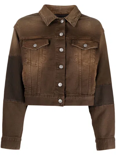 Mm6 Maison Margiela Cropped Bleach-wash Jacket In Brown