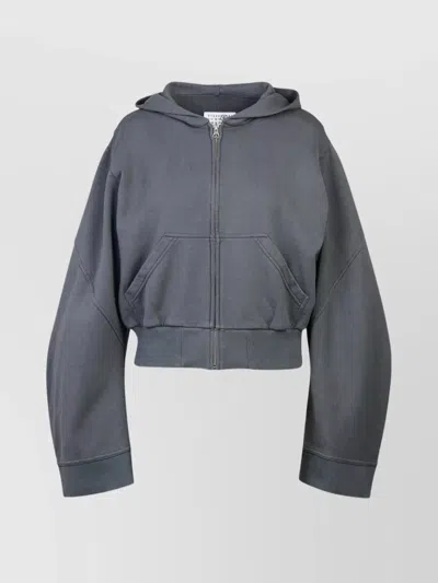 Mm6 Maison Margiela Cropped Cotton Hoodie Panel Construction In Gray