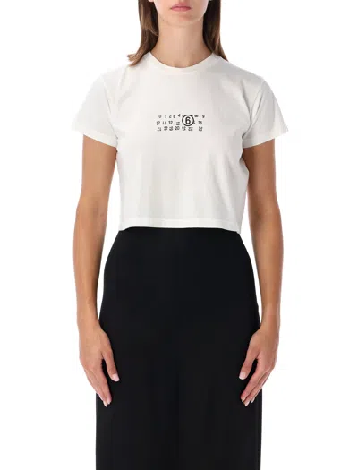 Mm6 Maison Margiela Cropped Cotton Tee With Numeric Logo Detail In White