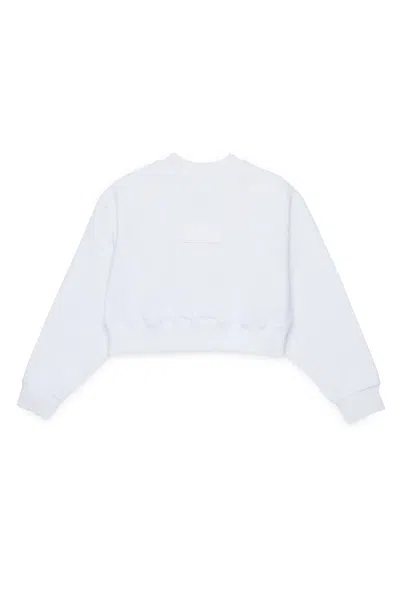 Mm6 Maison Margiela Kids' Cropped Crew-neck Sweatshirt With Numeric Logo Patches In White