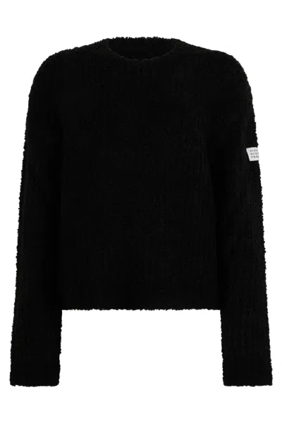 Mm6 Maison Margiela Cropped Crewneck Sweater In Black