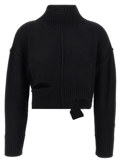 MM6 MAISON MARGIELA CROPPED DISTRESSED SWEATER WITH HIGH NECK