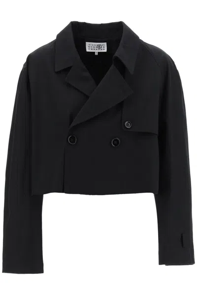 Mm6 Maison Margiela Double-breasted Cotton Cropped Jacket In Nero
