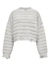 Mm6 Maison Margiela Mm6 By Maison Margiela Cropped Grey Sweater With Ribbed Knit In Gray