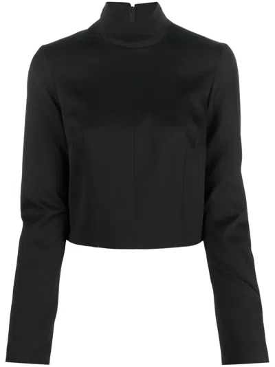 Mm6 Maison Margiela Cropped High Neck Blouse In Black