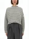 Mm6 Maison Margiela Cropped Knit Sweater With Ribbed Texture In Gray