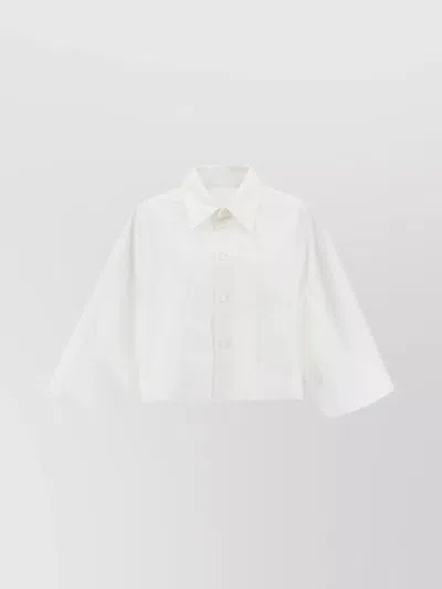 Mm6 Maison Margiela Cropped Shirt With Chest Pocket And Long Sleeves In White