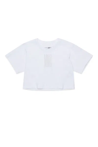Mm6 Maison Margiela Kids' Cropped T-shirt With Institutional Logo In White