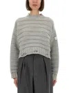 Mm6 Maison Margiela Mm6 By Maison Margiela Cropped Grey Crewneck Sweater In White