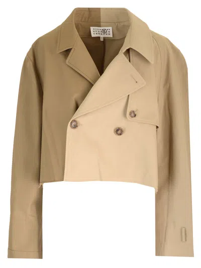 Mm6 Maison Margiela Two-tone Cropped Trench Coat In Multi