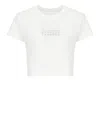 Mm6 Maison Margiela Cropped White T-shirt With Contrasting Numeric Logo In White