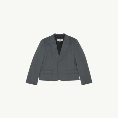 Mm6 Maison Margiela Cropped Wool Blend Blazer In Gray