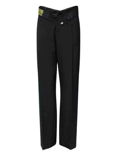Mm6 Maison Margiela Wide Leg Wool Blend Trousers Belt Loops In Black